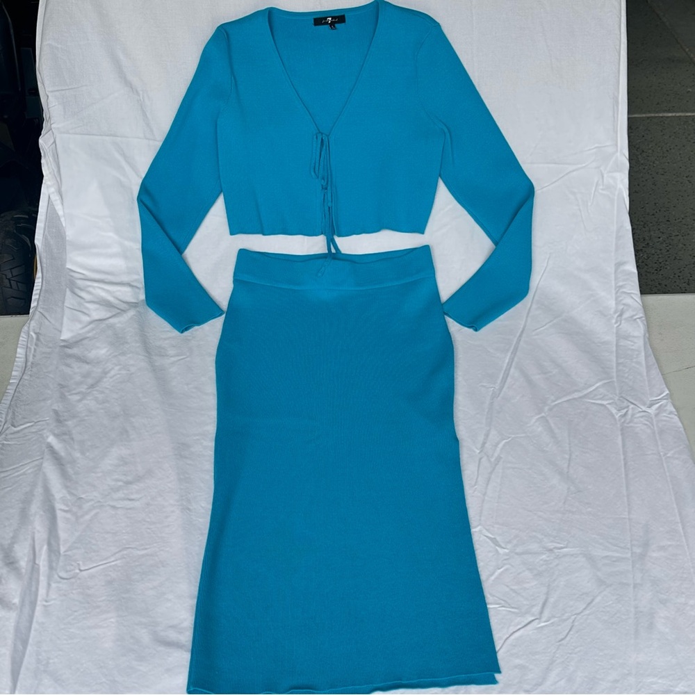 7 For All Mankind Turquoise Blue Skirt Set